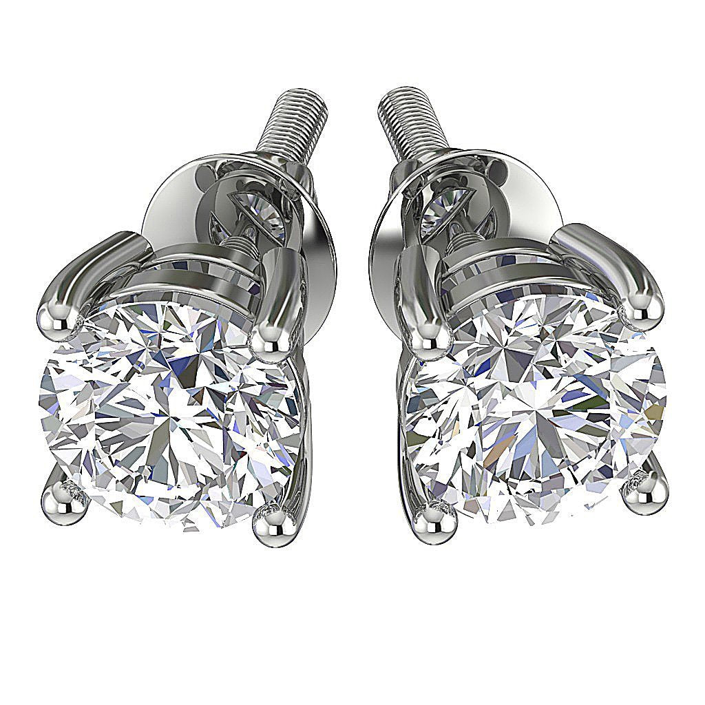 Solitaire Basket Studs Earrings 14k White Gold Natural Diamonds SI1/I1 G 0.75 Ct