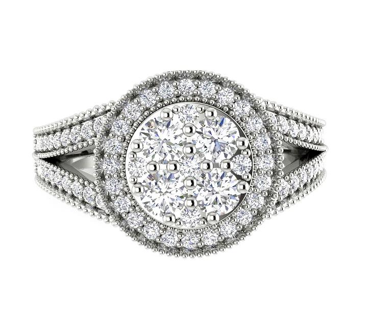 Prong Bezel Set Halo Solitaire Anniversary Ring SI1 G 1.10 Ct Round Diamond 14k Solid Gold