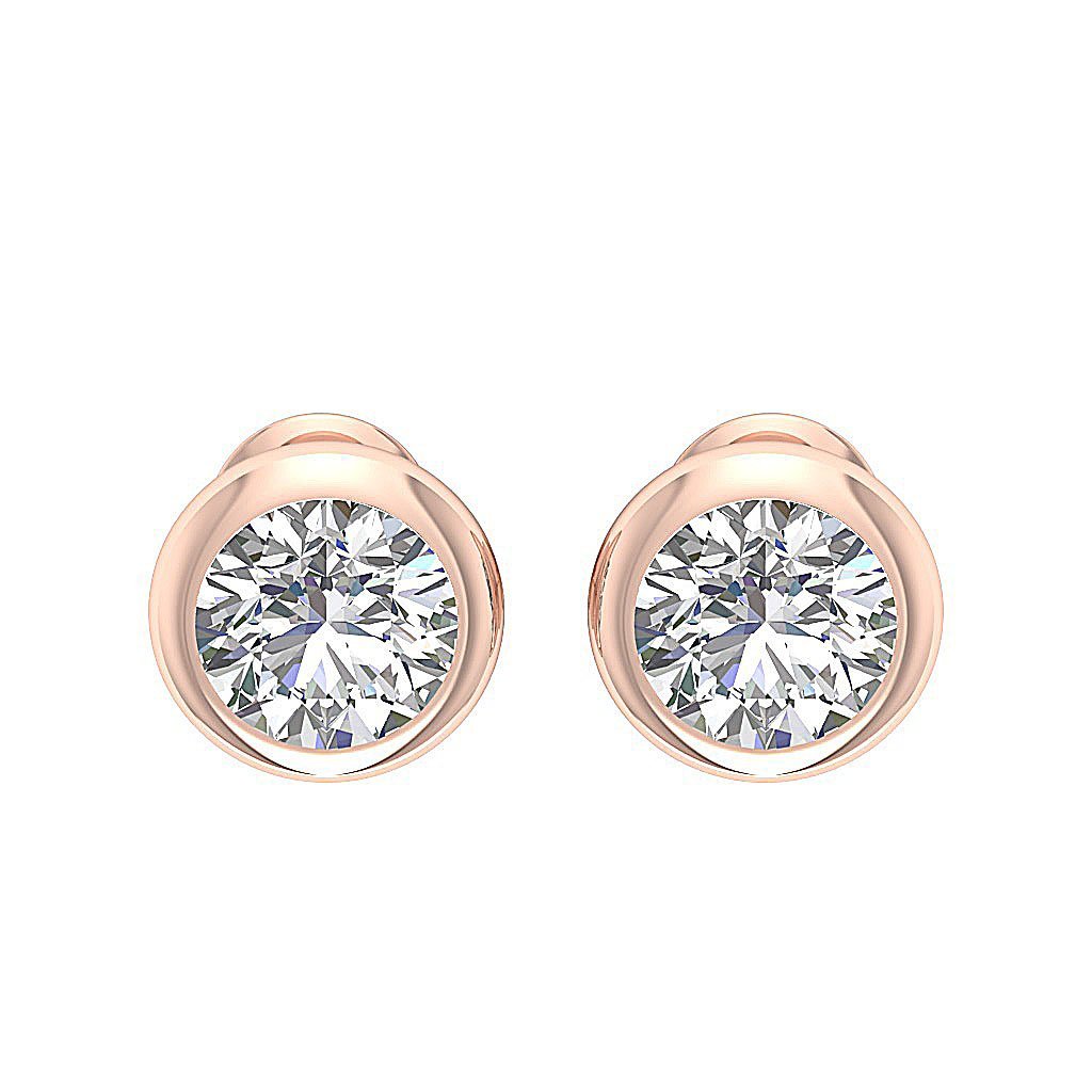 Natural Diamond Solitaire Studs Engagement Earrings I1 G 1.40 Ct 14k / 18k White Gold Bezel Set
