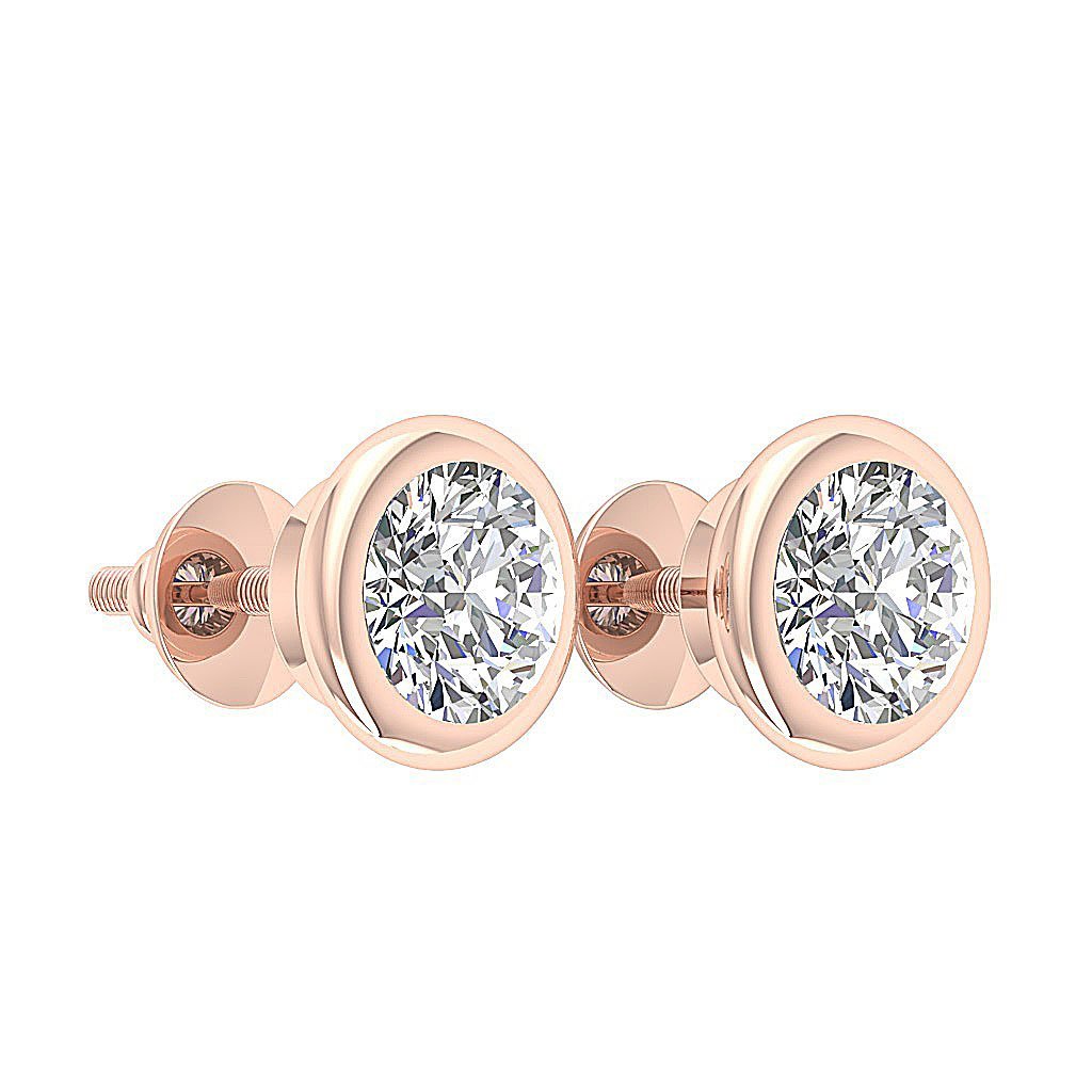 Natural Diamond Solitaire Studs Engagement Earrings I1 G 1.40 Ct 14k / 18k White Gold Bezel Set