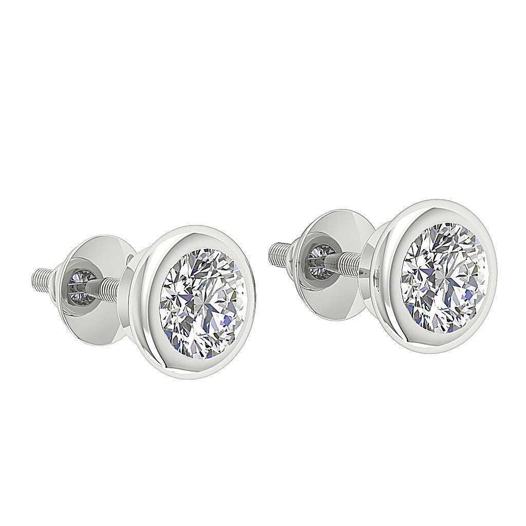 Bezel Set Solitaire Studs Earrings Natural Diamond I1 G 1.00 Ct 14k/18k White Yellow Rose Gold