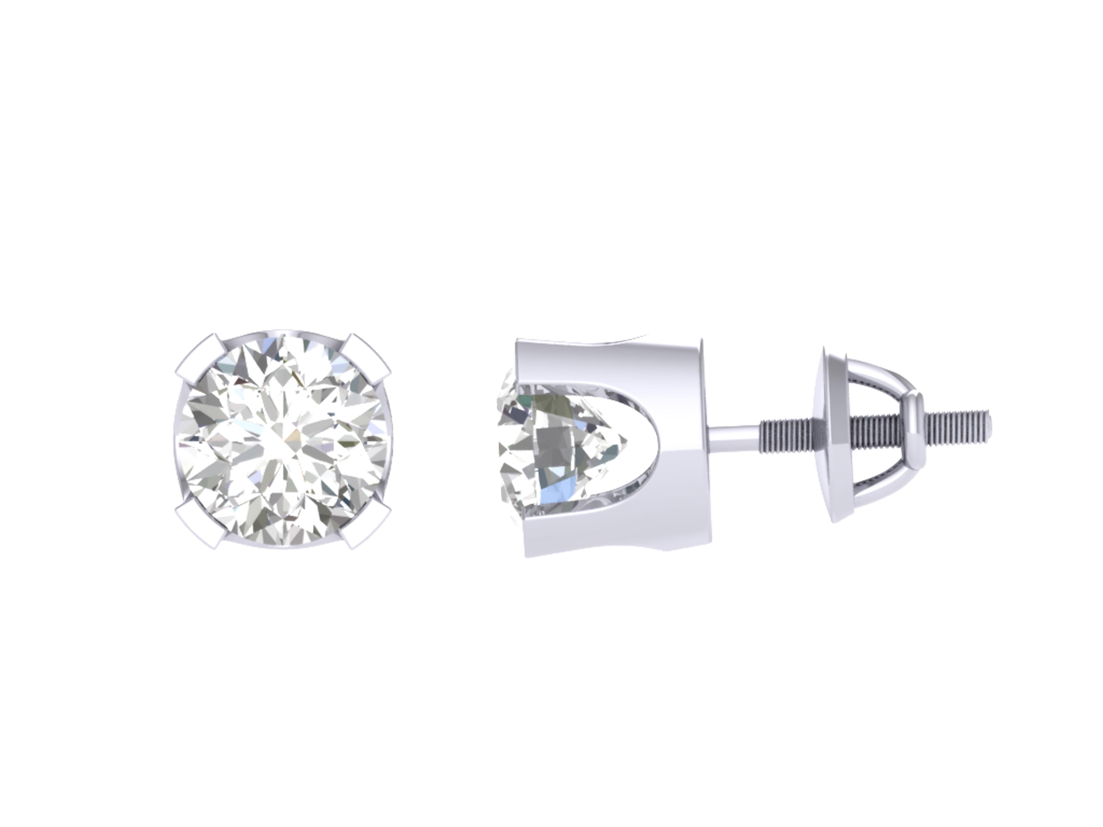 Solitaire Studs Earrings Brilliant Round Cut Diamonds I1 G 1.40 Ct 14k/18k Gold