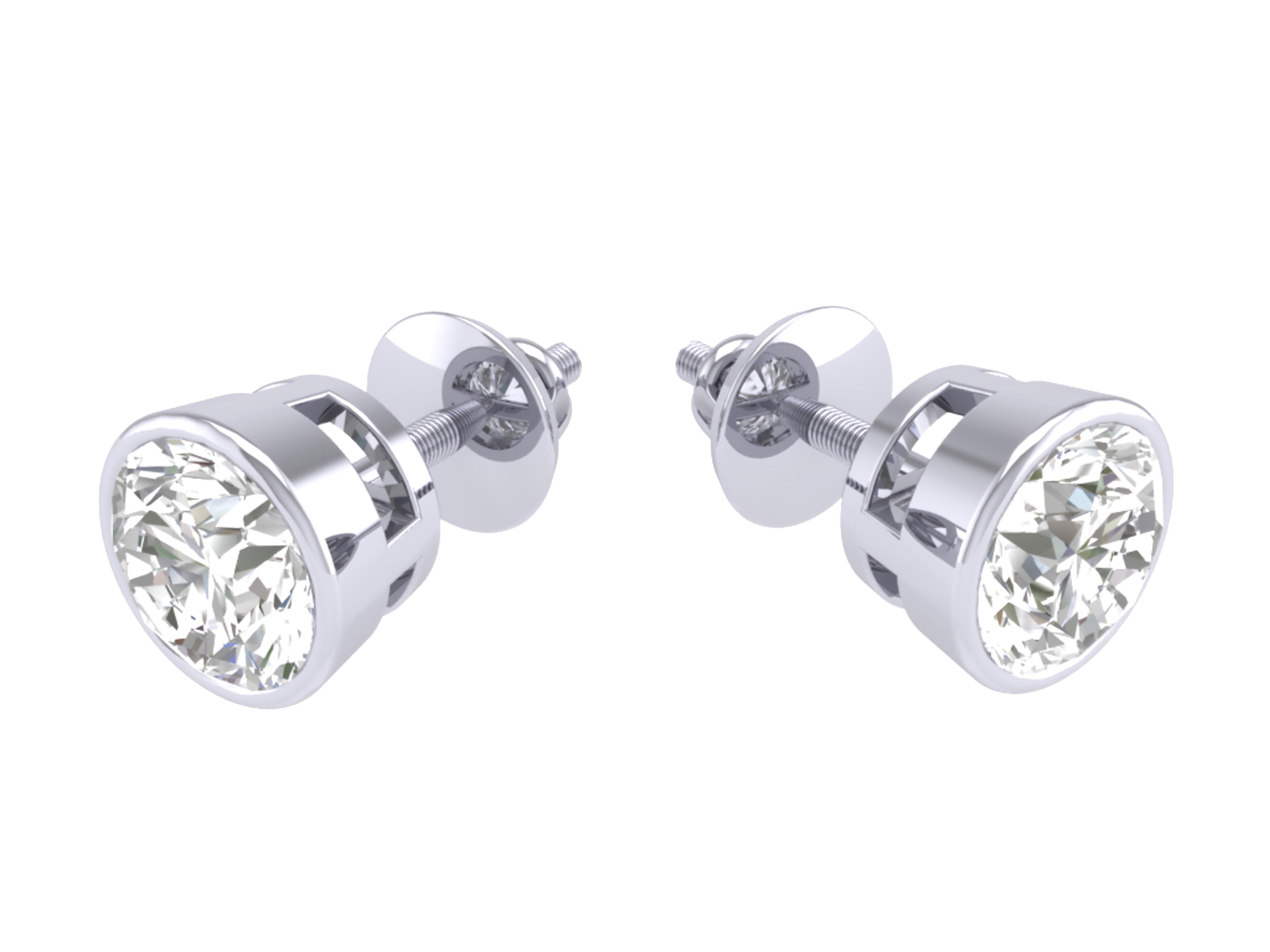 Round Diamond Solitaire Studs Anniversary Earrings I1 G 0.20 Ct 14k/18k White Gold Bezel Set