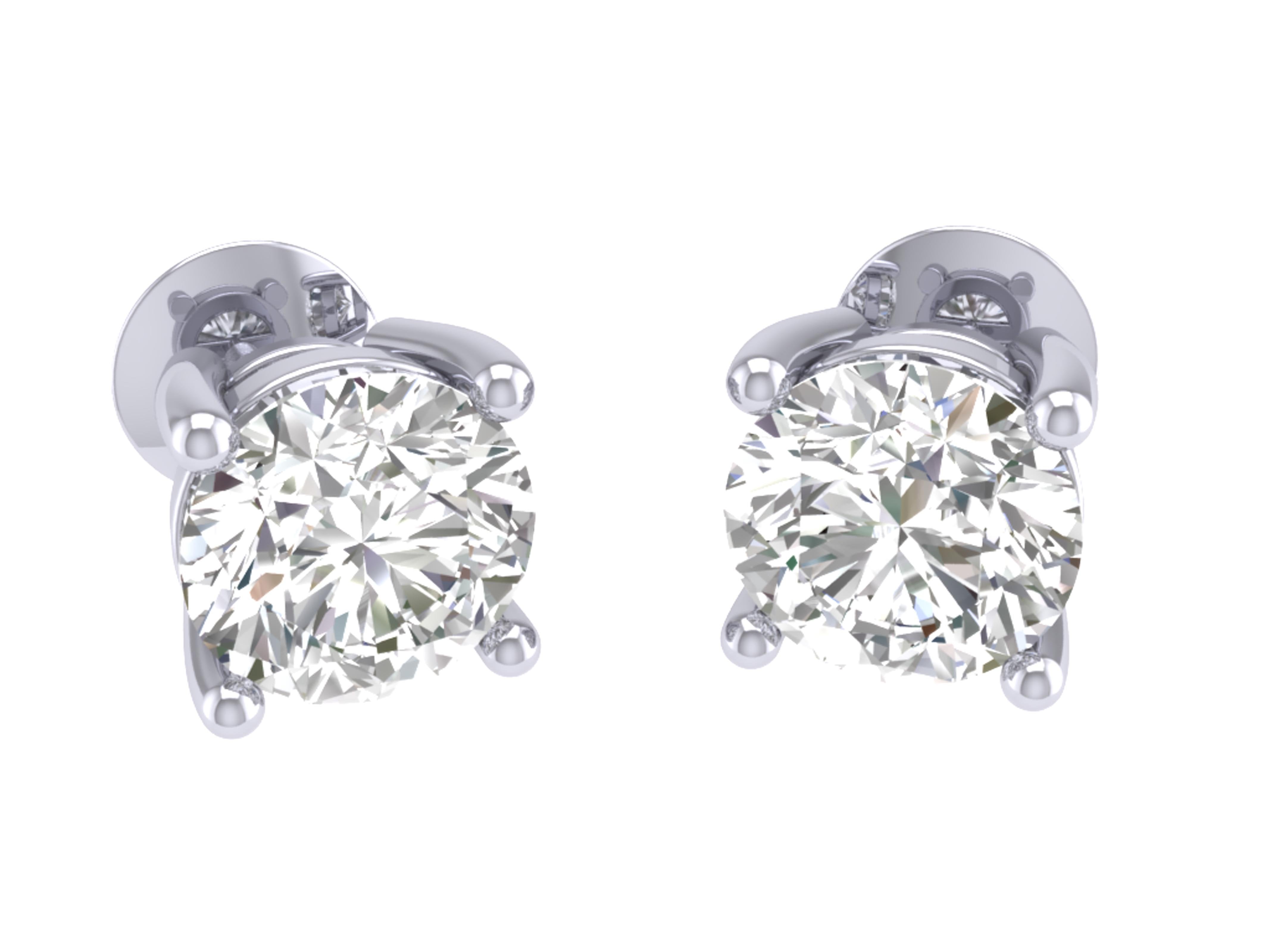 I1 G 1.60 Ct Solitaire 4 Prong Basket Studs Earrings 14k/18k Gold Round Cut Diamonds