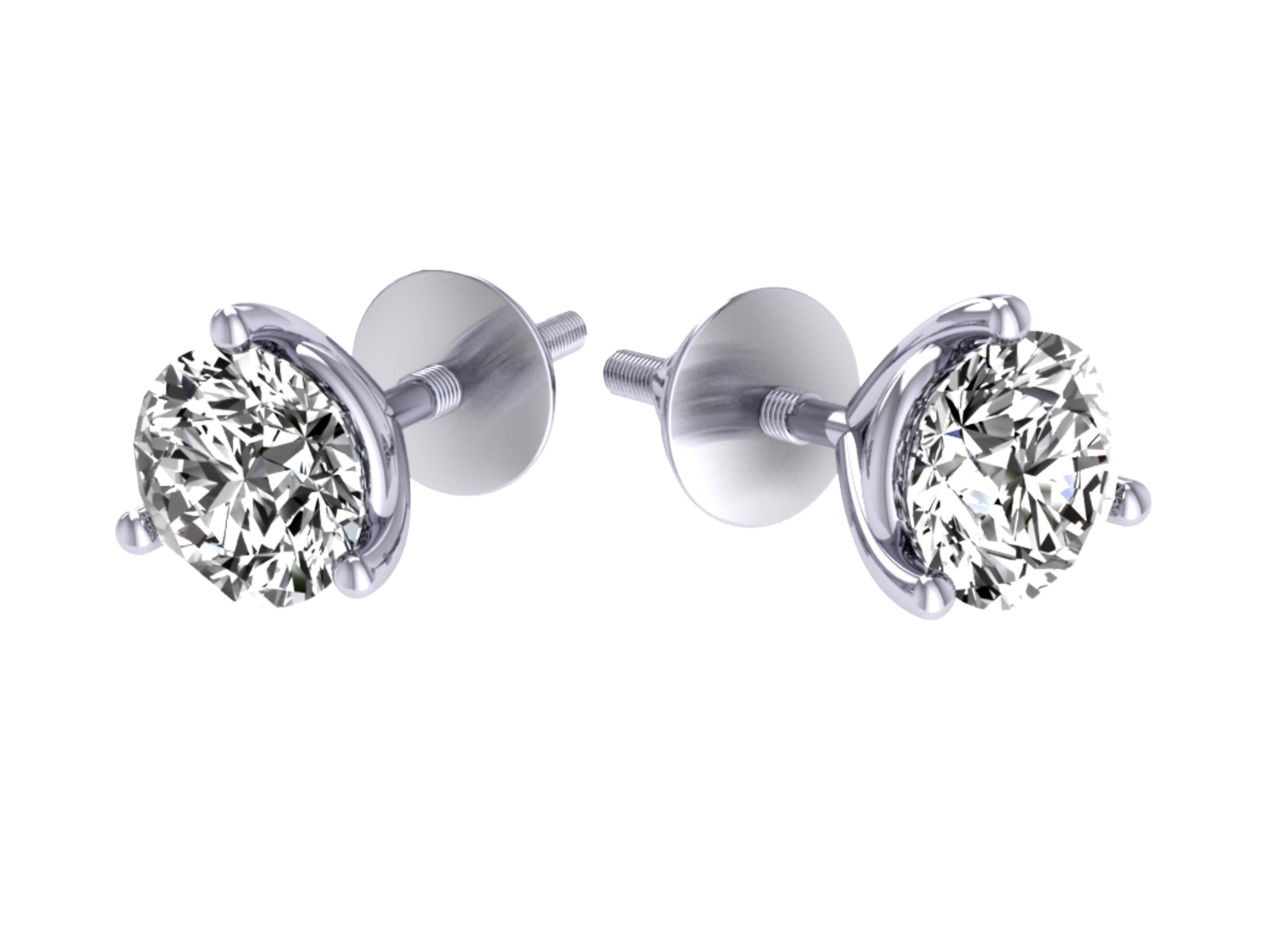 14k/18k White Gold Round Cut Diamonds Solitaire Studs Earrings I1 G 1.01Ct Martini Prong Set 4.90MM