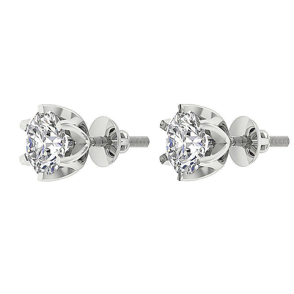 Designer Solitaire Studs Earrings 14k/18k Solid Gold Round Cut Diamonds