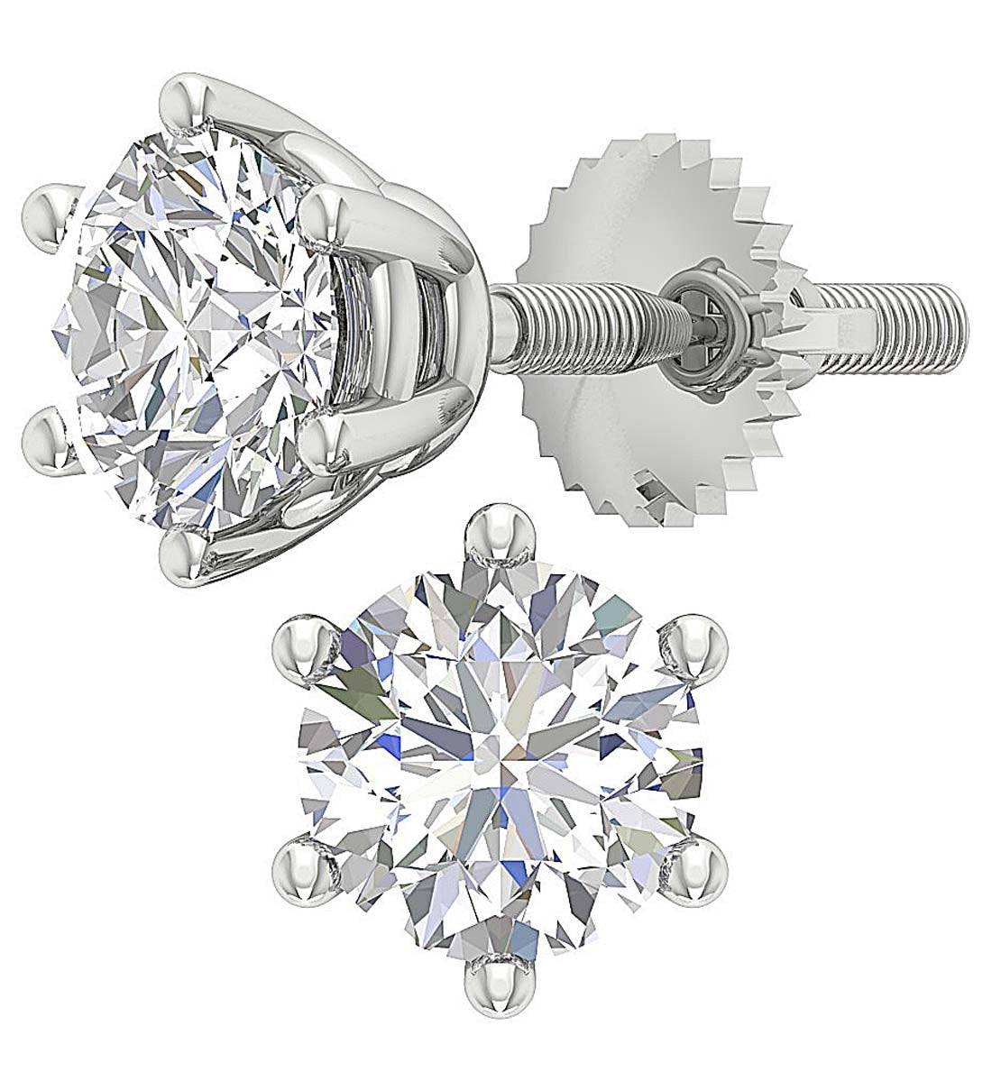 6 Prong Set Round Brilliant Diamond Solitaire Stud Earring I1 G 2.10 Ct 14k Gold
