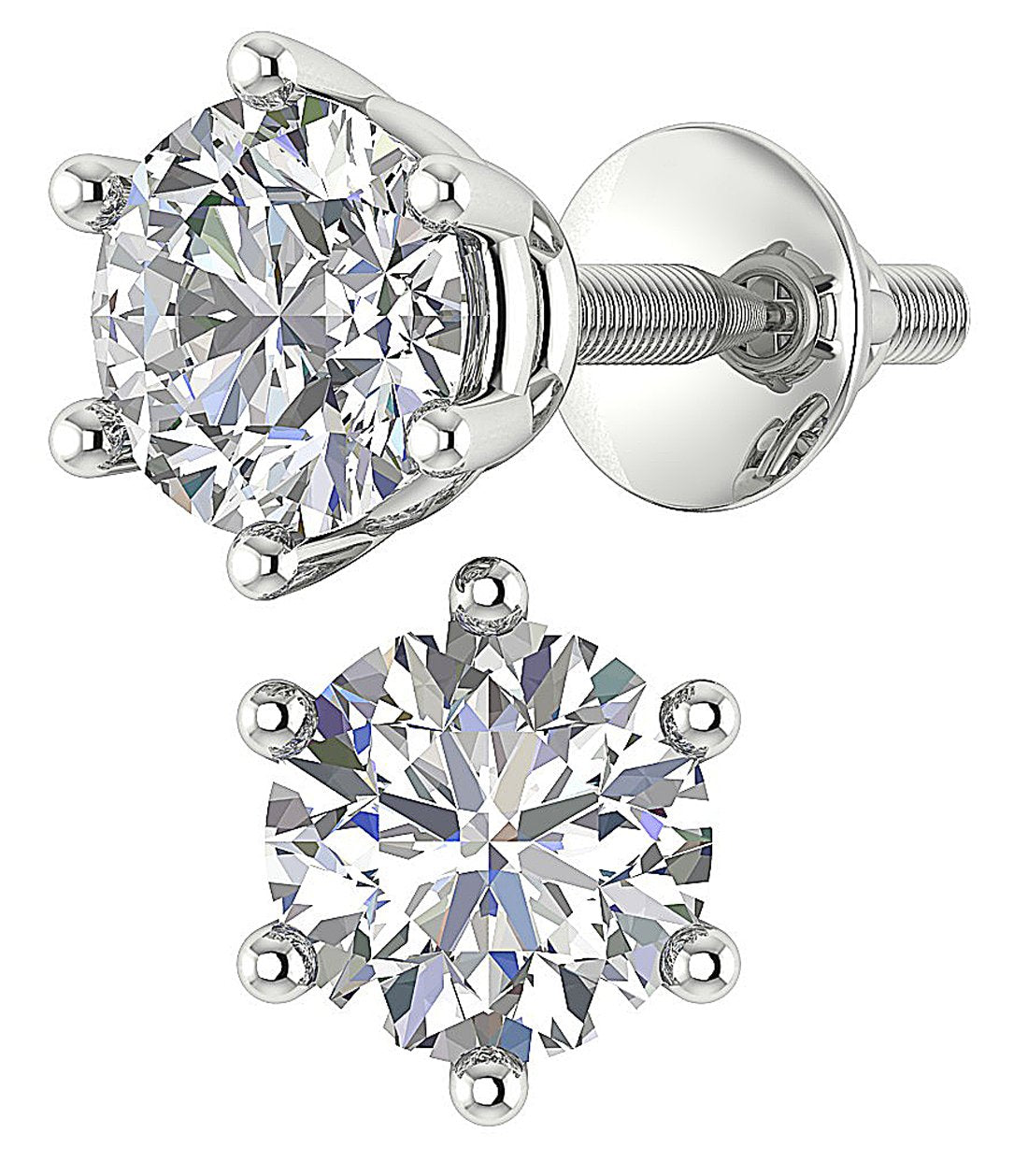 6 Prong Set Solitaire Stud Earring Brilliant Round Diamond I1 G 2.50 Ct 14k Solid Gold