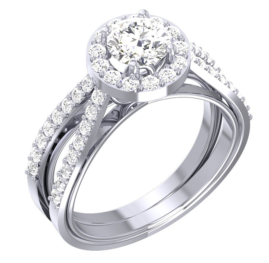 Prong Set Solitaire Split Shank Halo Engagement Ring For Her SI1 G 1.05 Carat Diamond 14K Gold