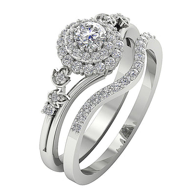 Double Halo Engagement Band Sets Round Cut Diamond SI1 G 0.75 Ct 14k Gold