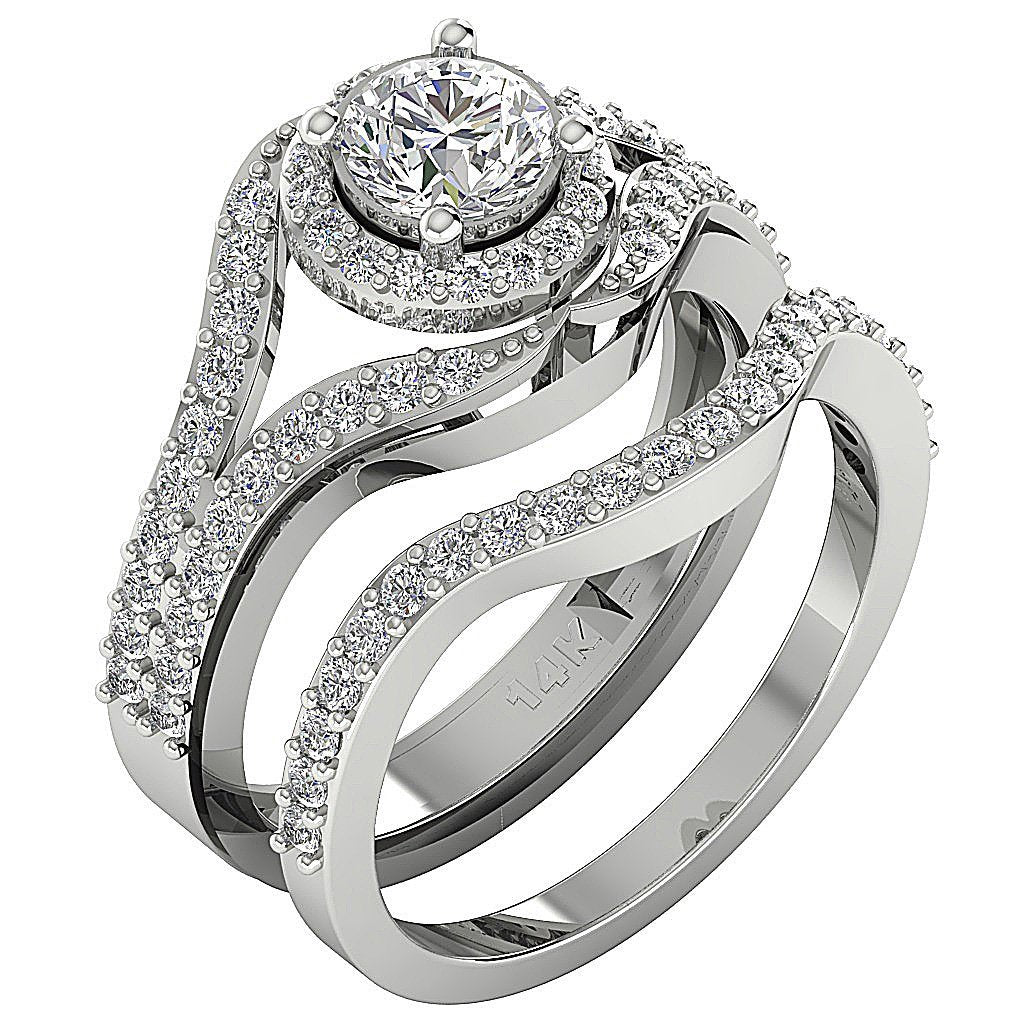 Designer Split Shank Halo Solitaire Wedding Ring SI1 G 1.70 Carat Natural Diamond