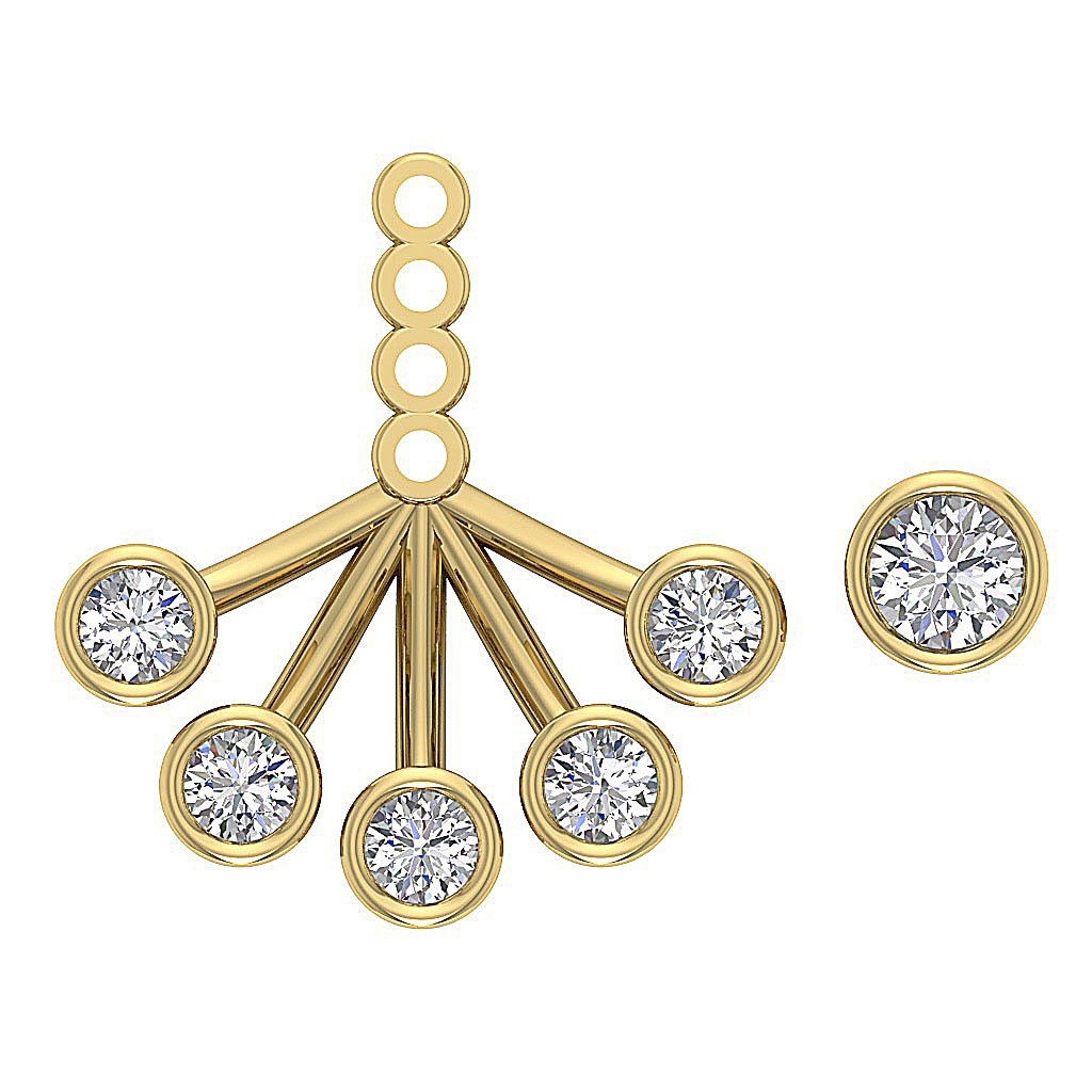 14k/18k Solid Gold Round Diamonds I1 G 0.95 Ct Removable Jacket Studs Earrings Bezel Set 14.37MM