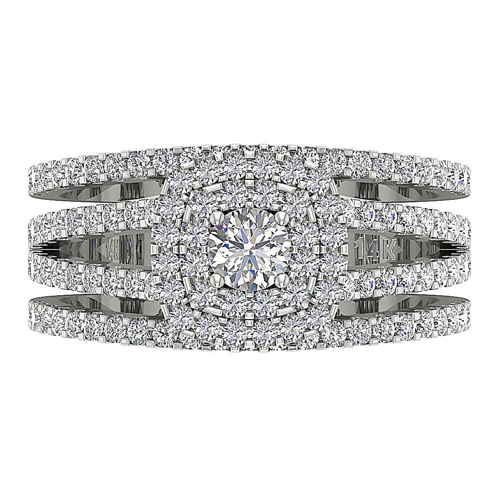 Cushion Double Halo Couple Wedding Ring Set Gold Genuine Diamond SI1 G 1.80 Carat