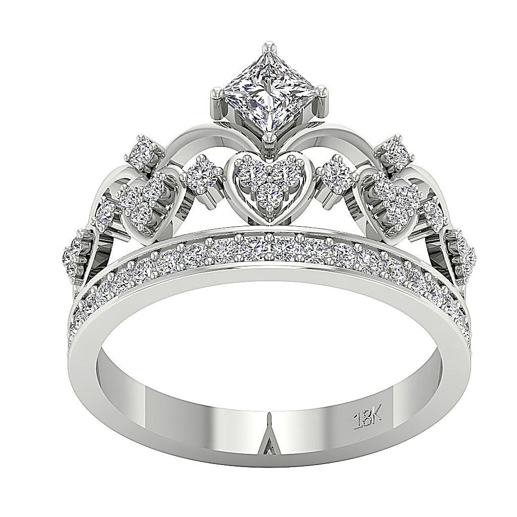 Princess Round Diamond Designer Crown Engagement Ring 14K Rose Gold I1 G 1.10 Ct Prong Set