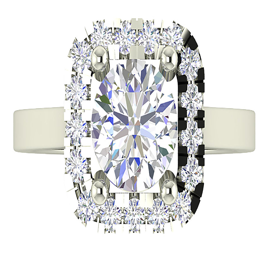 Solitaire Cushion Halo Engagement Wedding Ring I1 G 1.90 Ct Round Cut Diamond 14K Rose Gold 11.60MM