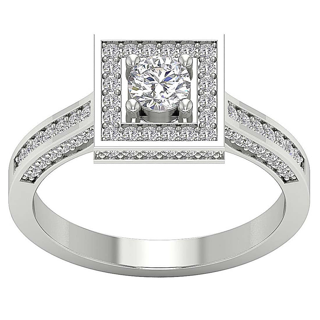 9.40 MM Square Halo Solitaire Anniversary Ring I1 G 1.20 Ct Round Diamond 14k White Gold