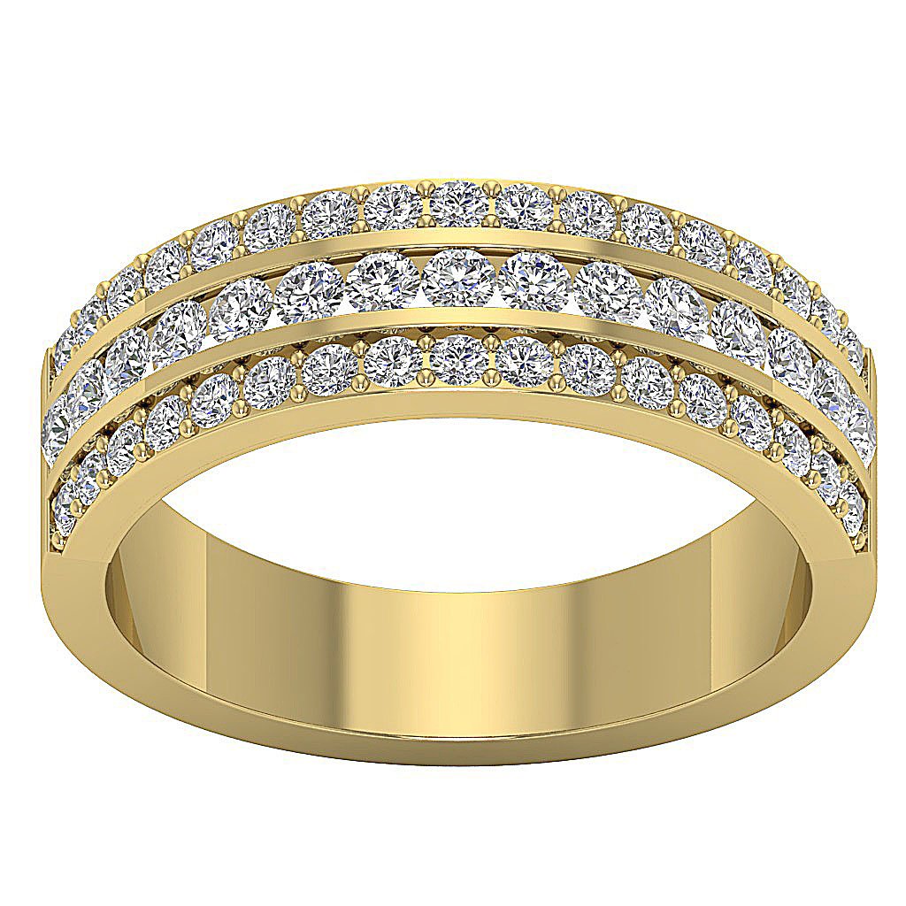 3 Row Wedding Ring I1 G 1.10 Ct Round Diamond Prong Set 14K Gold 6.30 MM