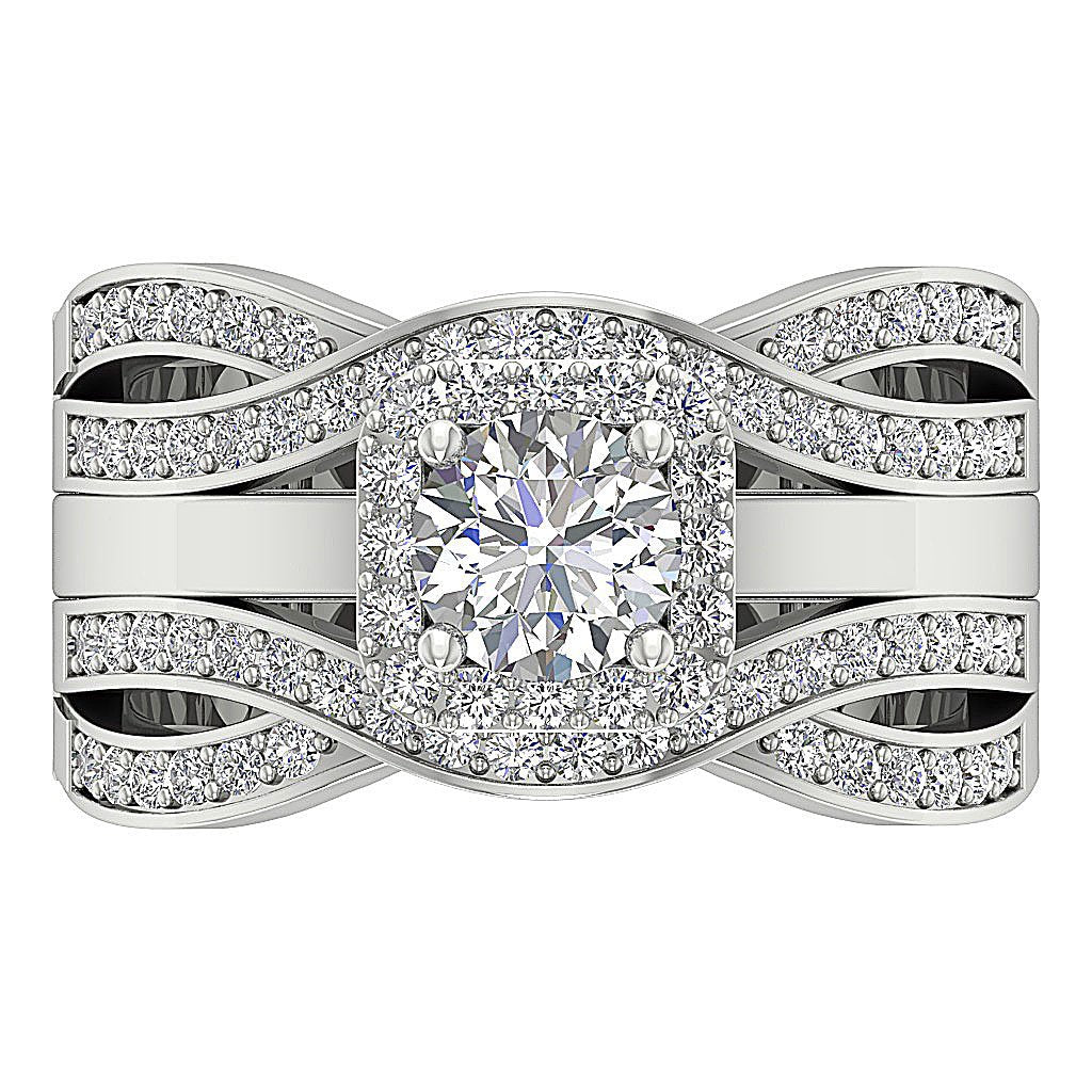 Halo Bridal Anniversary Ring Prong Set SI1 G 1.60 Carat Round Diamond Cut 14K Solid Gold