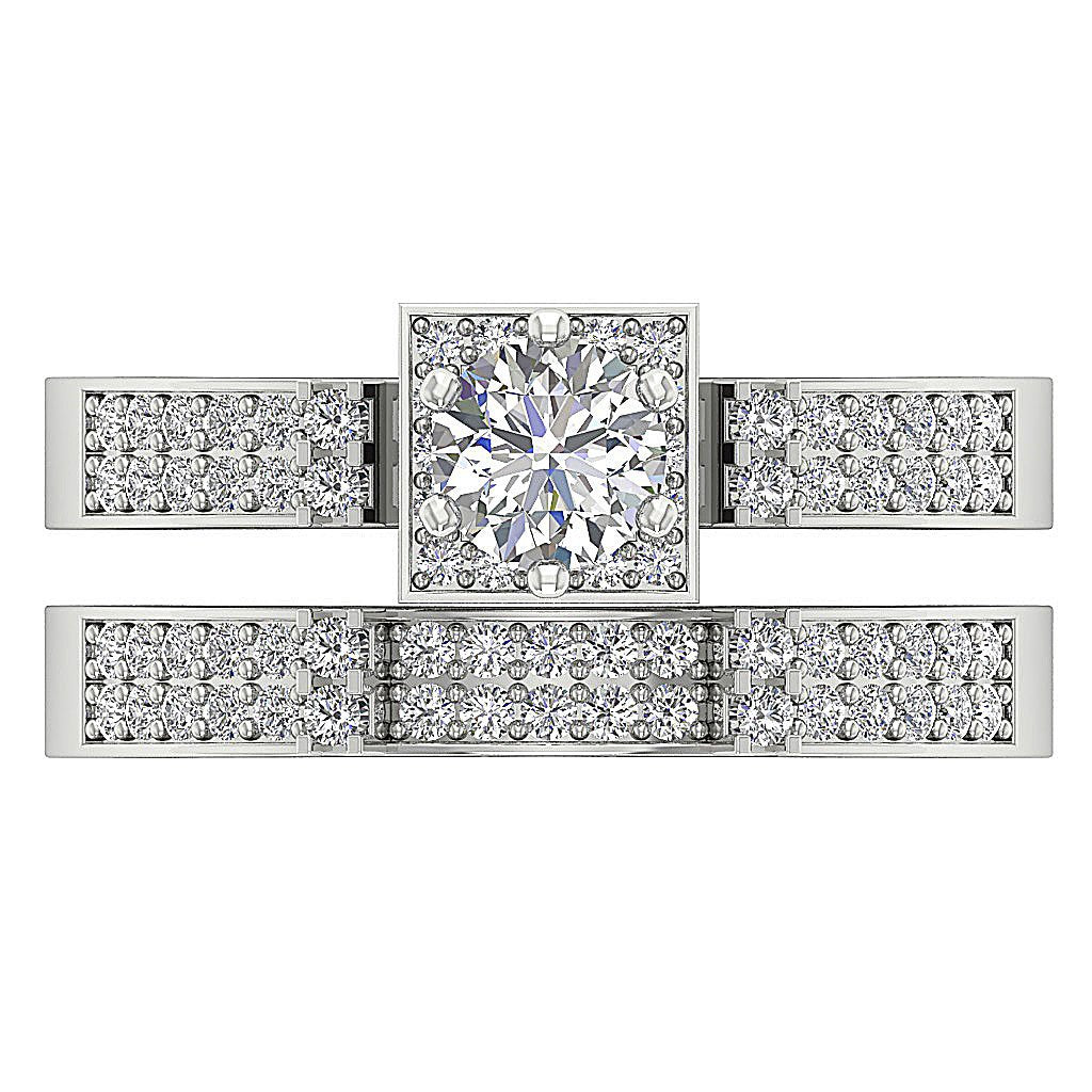I1 G 1.10 Carat Square Halo Bridal Anniversary Ring Prong Set Round Diamond 14K Solid Gold 9.65 MM