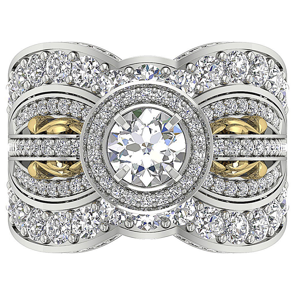 Halo Triple Bridal Engagement Ring 14K Solid Gold Prong Set I1 G 3.15 Ct Natural Diamond