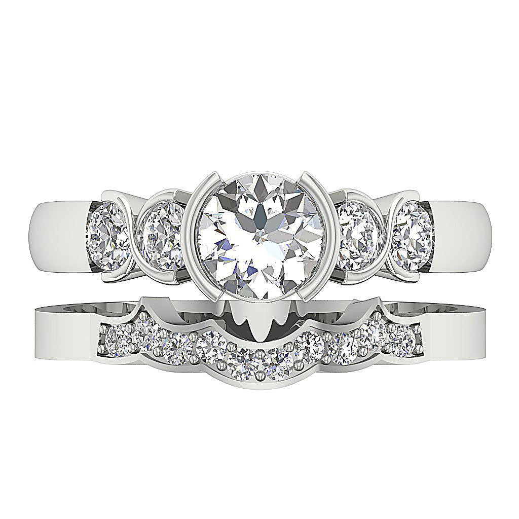 Five Stone Bridal Set Diamond Rings SI1 G 1.21 Ct Genuine Diamond 14k Gold