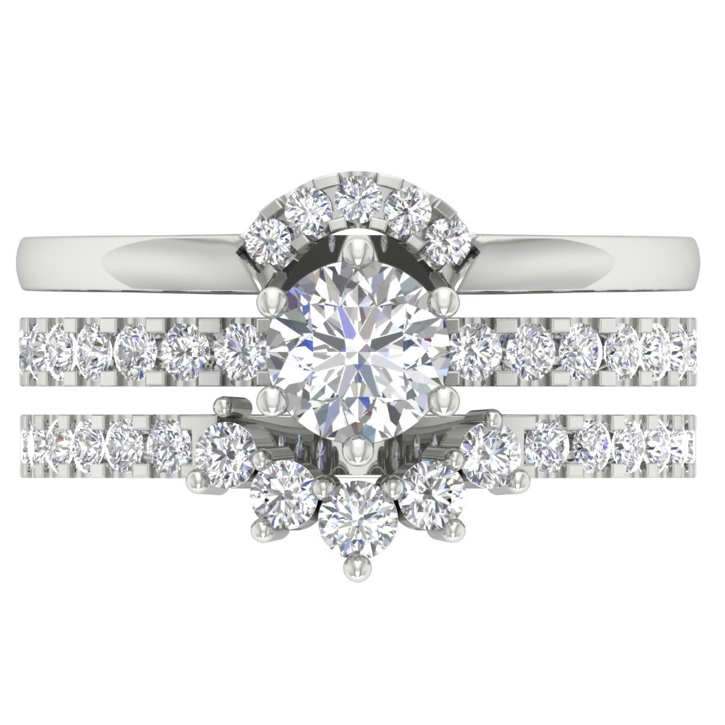 Trio Wedding Sets I1 G 1.80Ct Round Diamond 14K Solid Gold 11.75MM