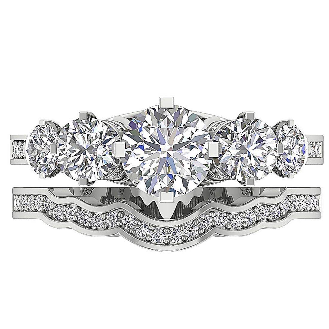 Five Stone Engagement Ring Wedding Sets I1 G 2.15 Ct Round Diamond 14k Gold