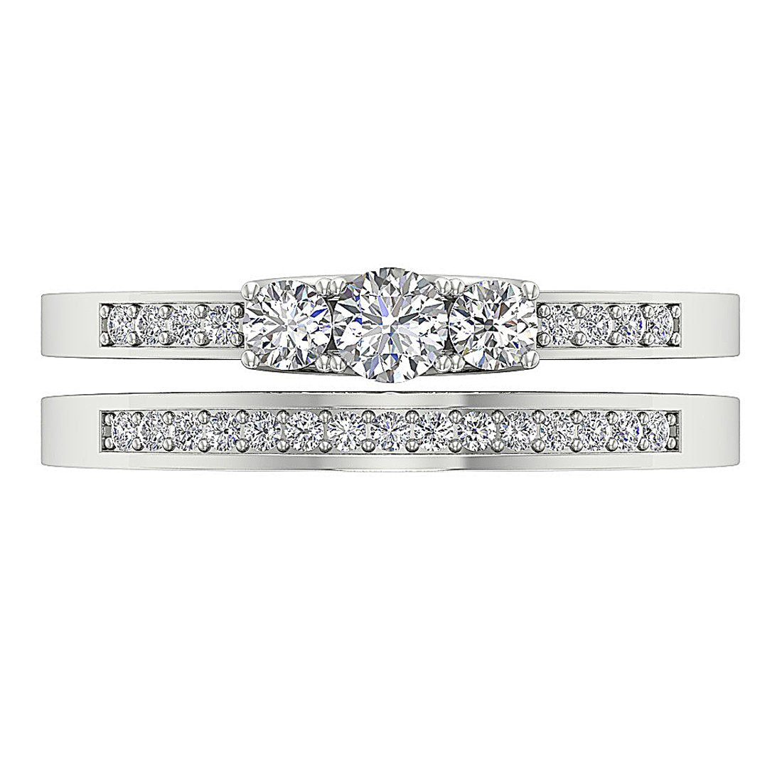 Genuine Diamond 14K Solid Gold Three Stone Bridal Wedding Ring Prong Set I1 G 0.65 Ct 5.95 MM