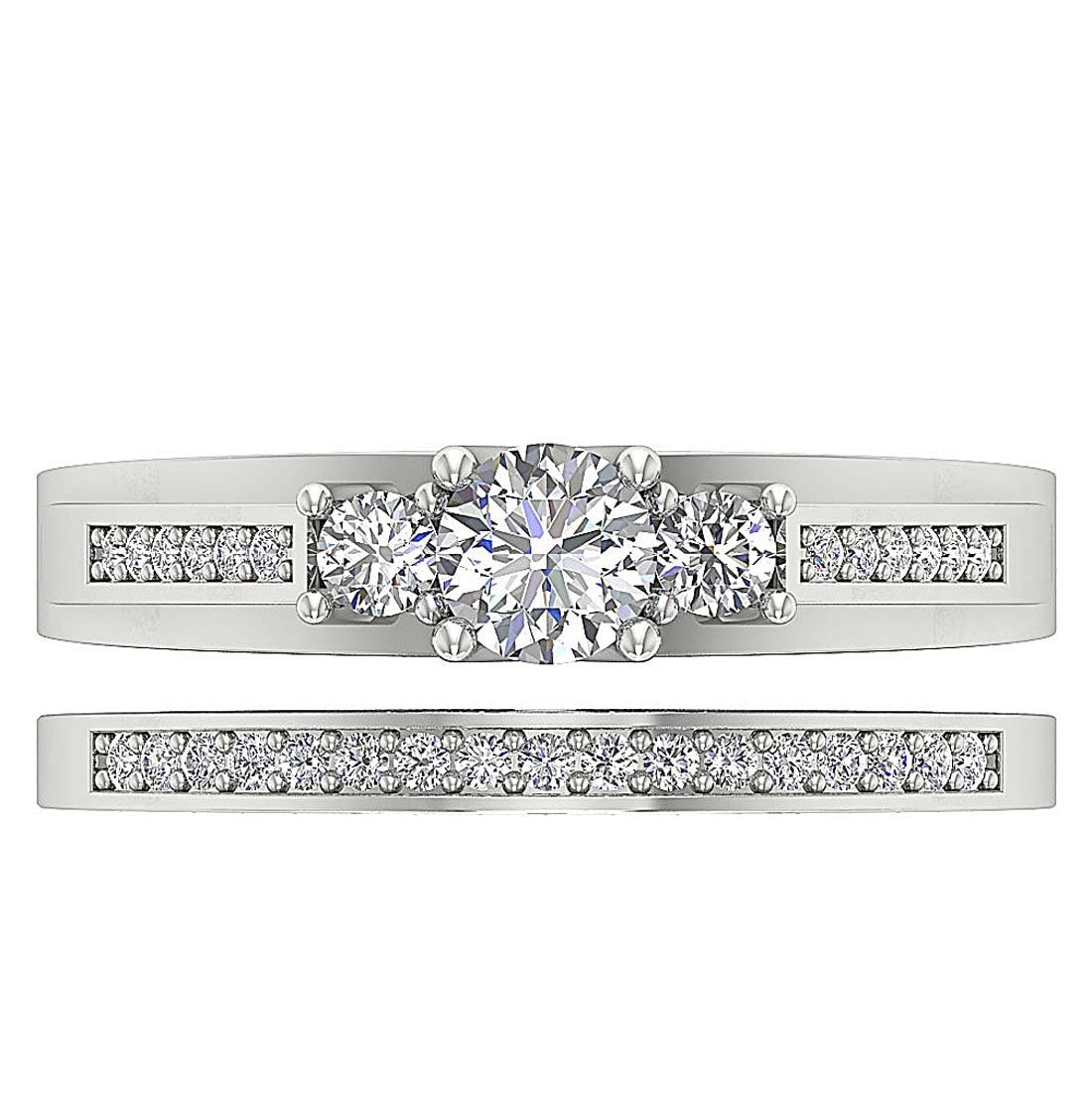 Three Stone Bridal Ring Set SI1 G 1.30 Ct Natural Diamond 14K Gold 7.00 MM