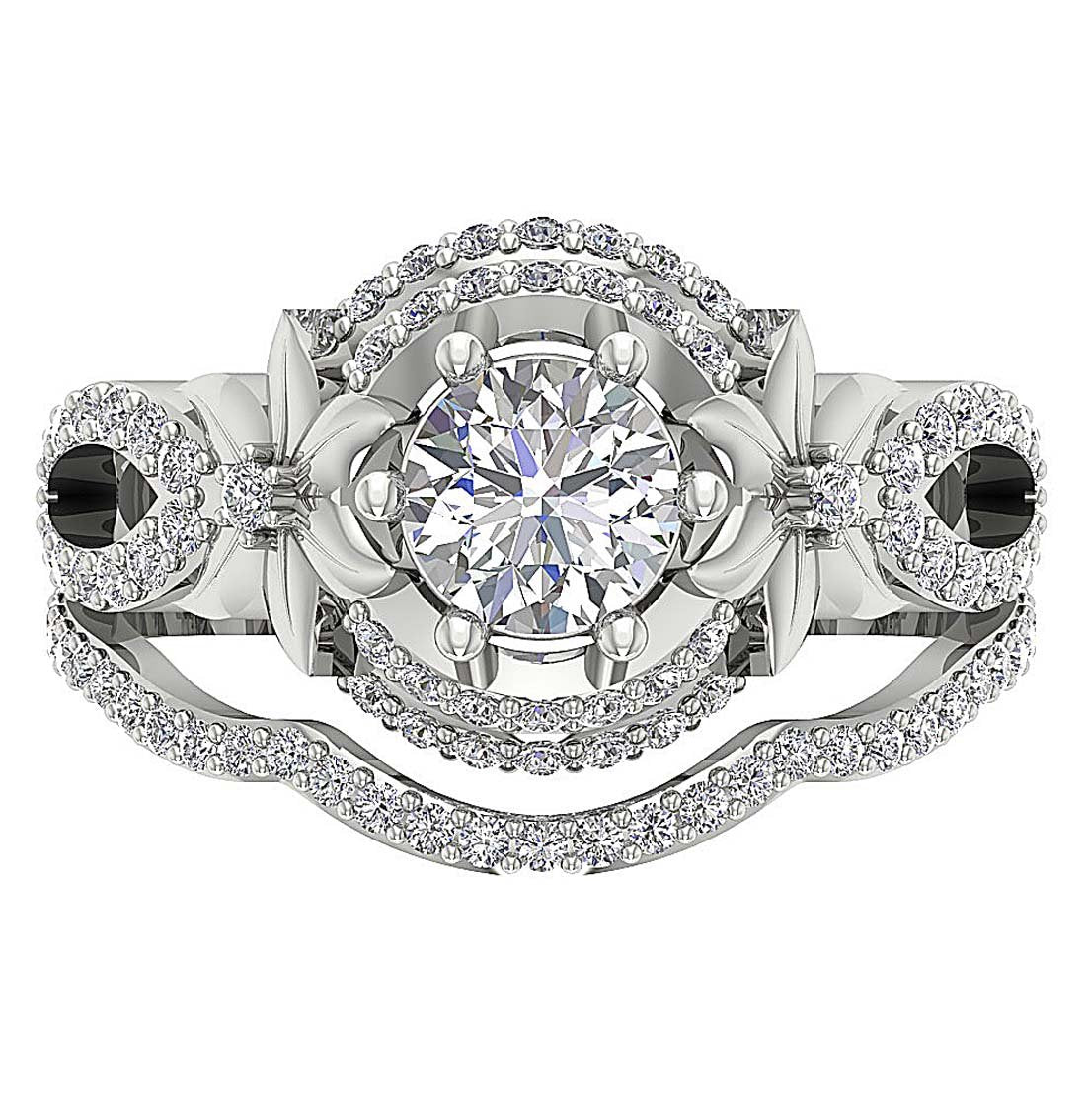 Floral Designer Wedding Rings Bridal Set 14K Gold I1 G 1.55 Carat Genuine Diamond 13.60 MM