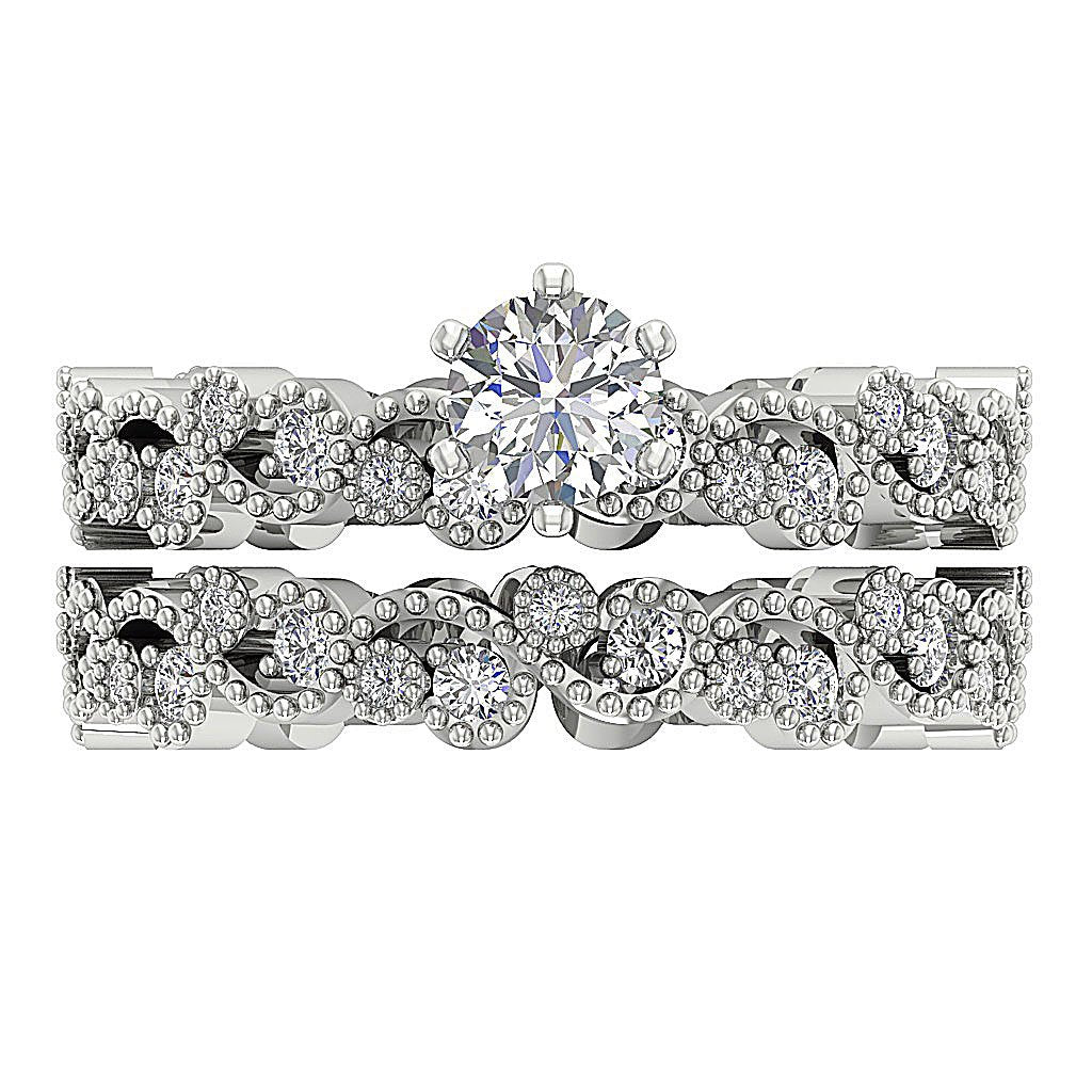6 Prong Milgrain Solitaire Engagement Eternity Ring Wedding Band Set Gold I1 G 1.65 Ct Genuine Diamond