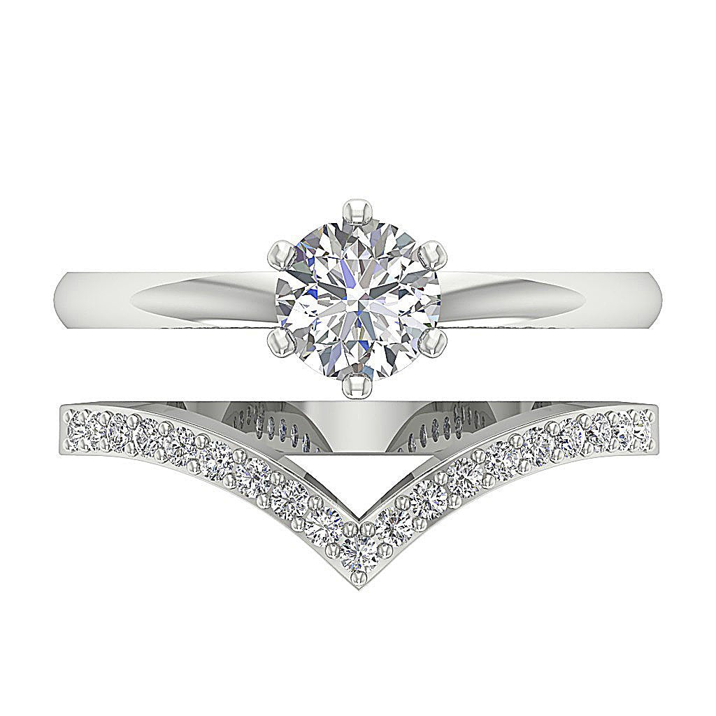 6 Prong Solitaire Engagement Ring With Weddding Band I1 G 1.10 Ct 14K Rose Gold Round Diamond