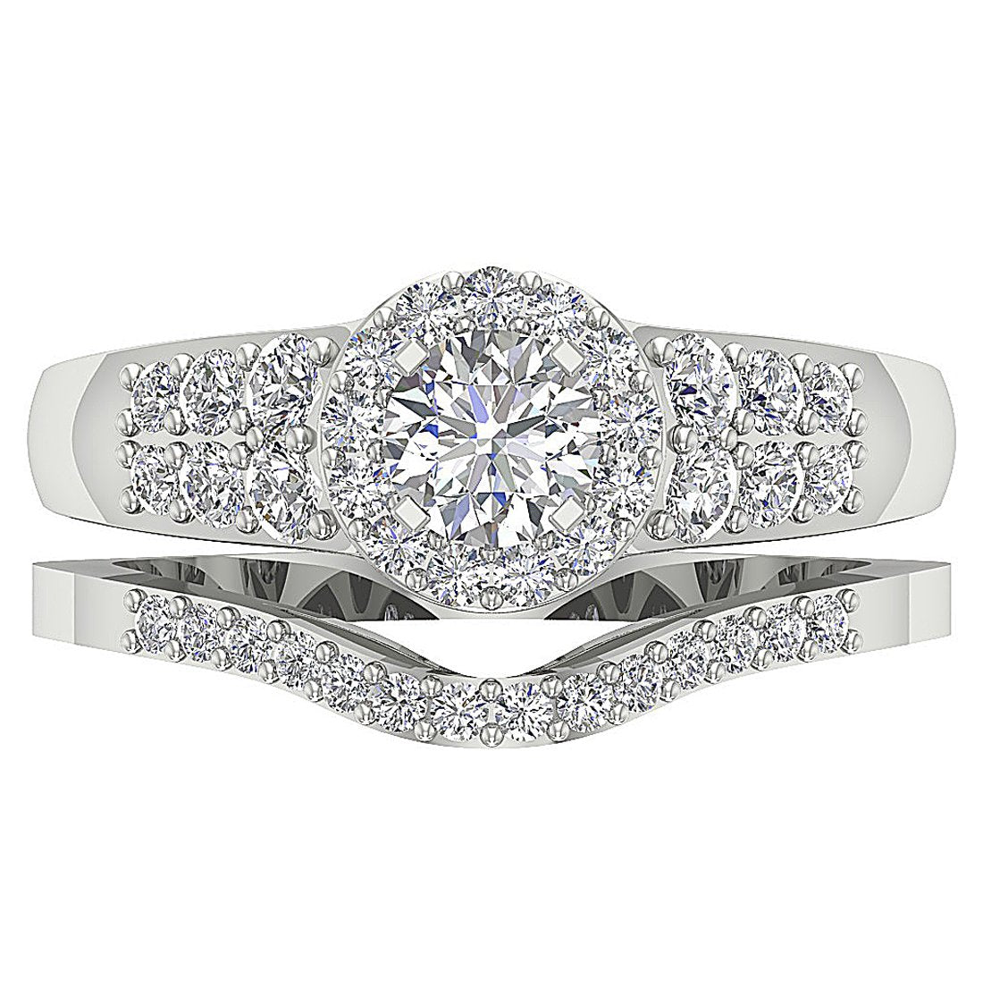 Gold Halo Wedding Band Sets For Womens I1 G 1.55 Ct Natural Diamond