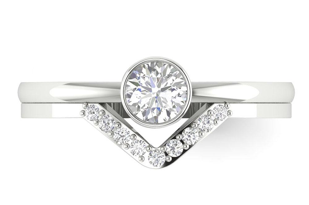 Genuine Diamond 14K Solid Gold V Bridal Ring Bezel Set I1 G 0.60 Ct