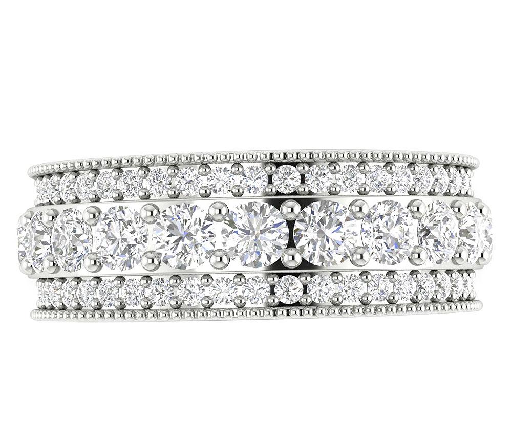 7.00 MM Prong Set Three Row Eternity Anniversary Ring I1 G 3.00 Ct Round Diamond 14k Yellow Gold