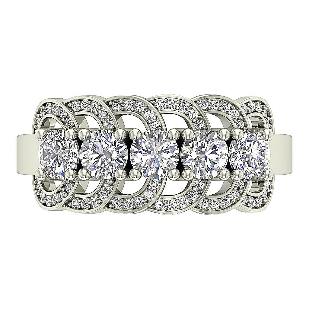 9.30 MM Prong Set 14k Solid Gold Genuine Diamond SI1 G 1.35 Ct Five Stone Wedding Ring