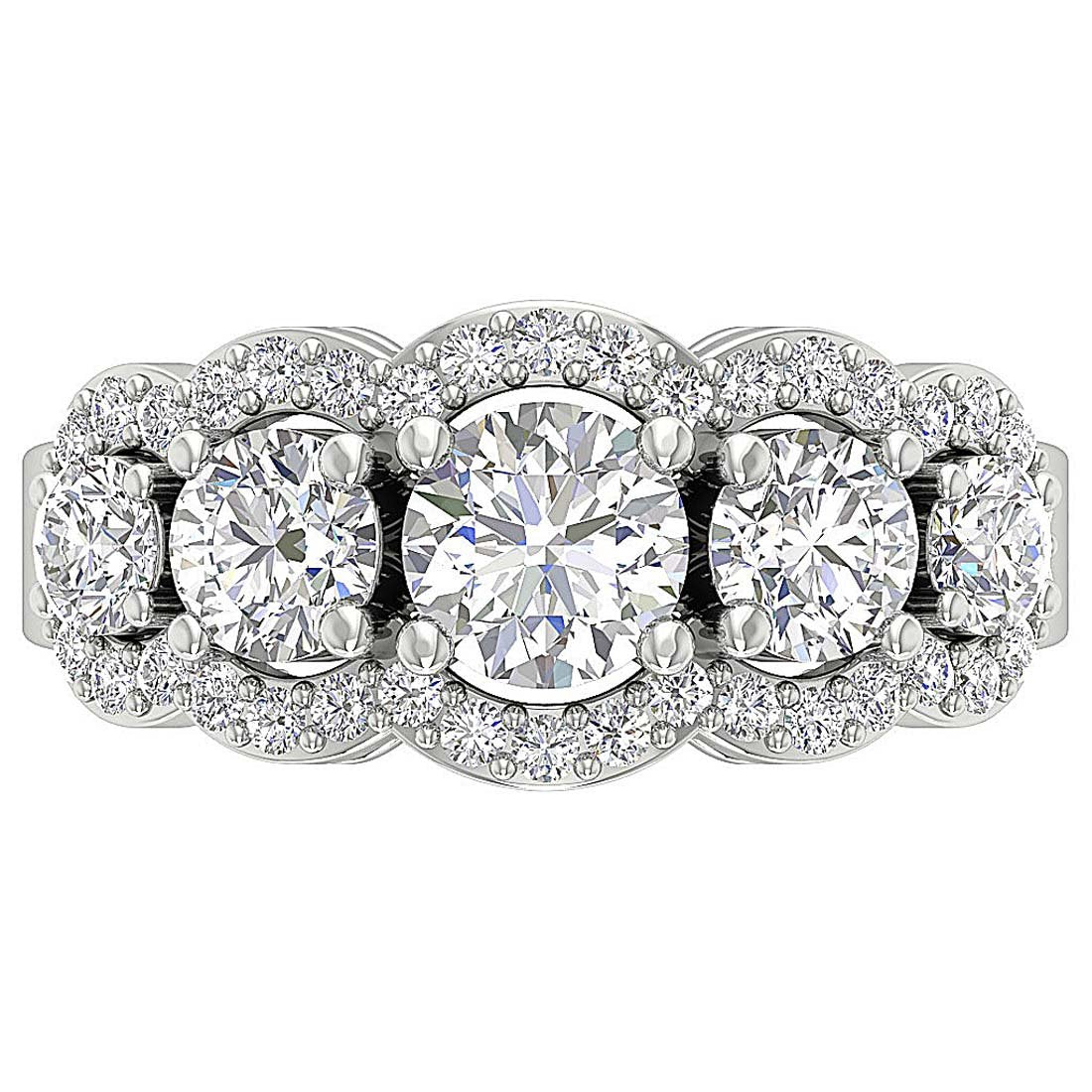 Natural Diamond 14k White Gold I1 G 2.65 Ct Designer Five Stone Engagement Ring Prong Set