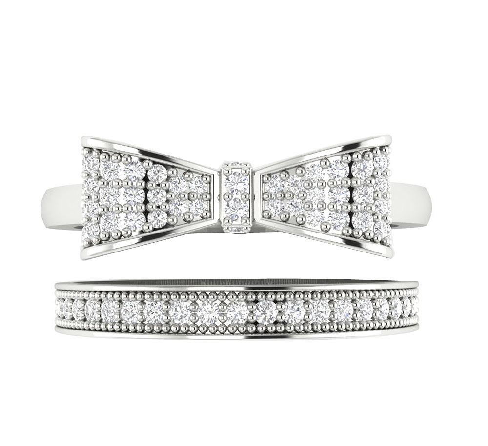 Natural Diamond Bow Bridal Engagement Ring 14k Solid Gold SI1 G 0.45 Ct Prong Set