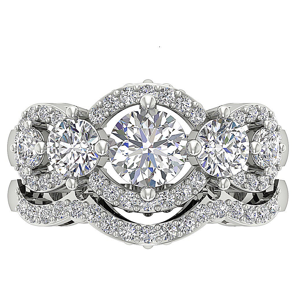 14K Rose Gold Five Stone Bridal Engagement Ring Set I1 G 2.50 Ct Natural Diamond Prong Set