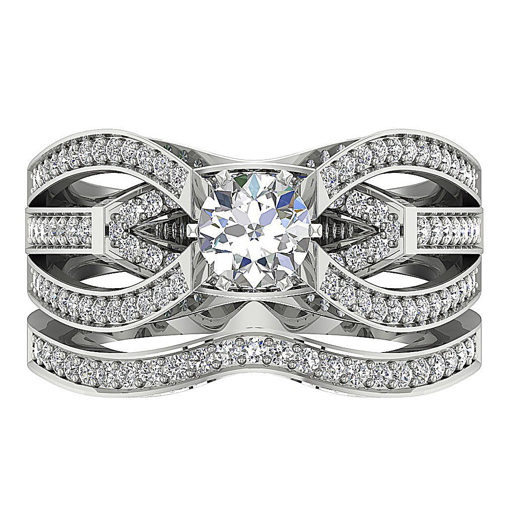 Diamond For Good Split Shank Engagement Ring Sets SI1 G 2.15 Ct Round Diamond 14k Gold