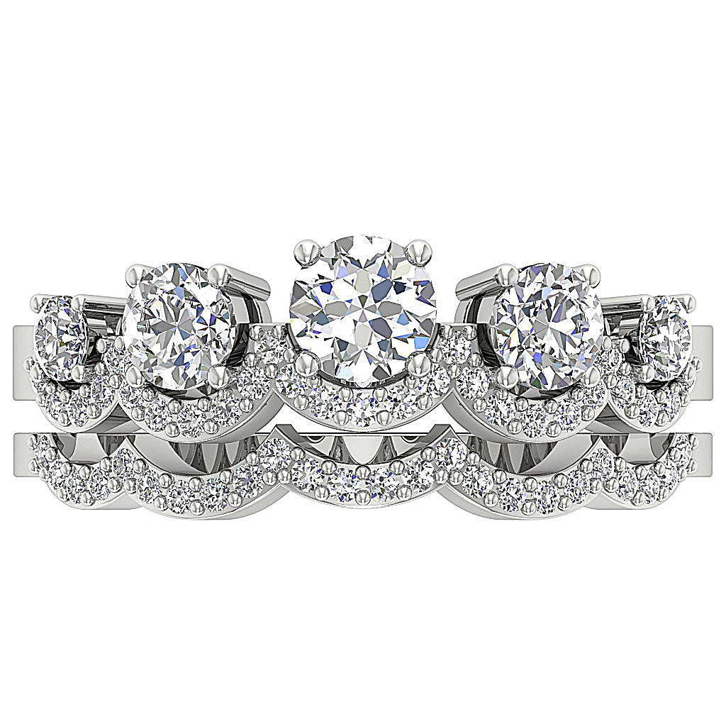 Five Stone Engagement Ring Wedding Band Set 14k Gold I1 G 1.20 Ct Genuine Diamond