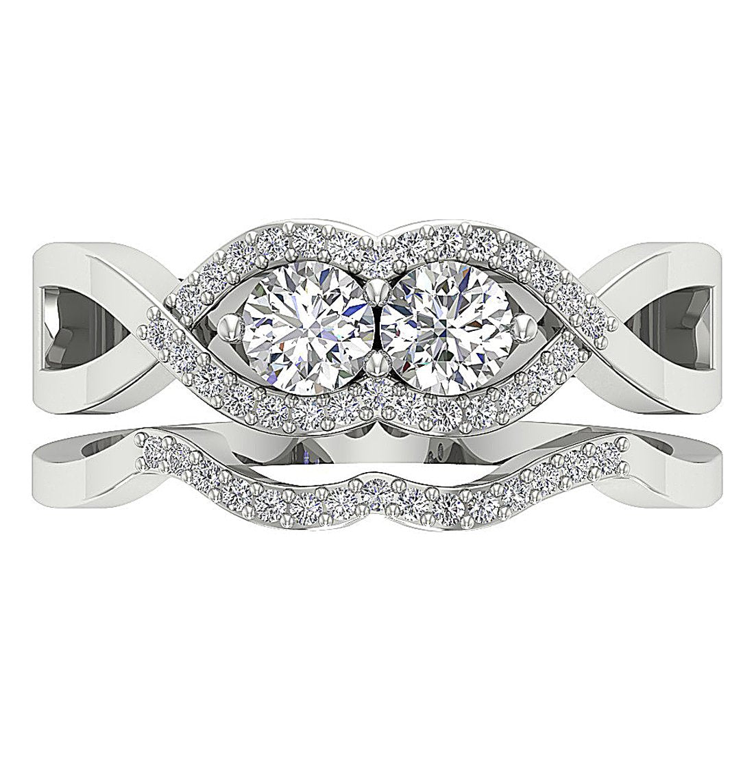 2 Stone Engagement Ring And Wedding Band Set Gold I1 G 0.80 Carat Natural Diamond Prong Set
