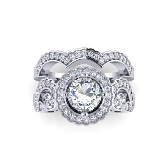 Designer Bridal Halo Wedding Ring Set I1 G 1.80Ct Genuine Diamond 14k White Yellow Rose Gold