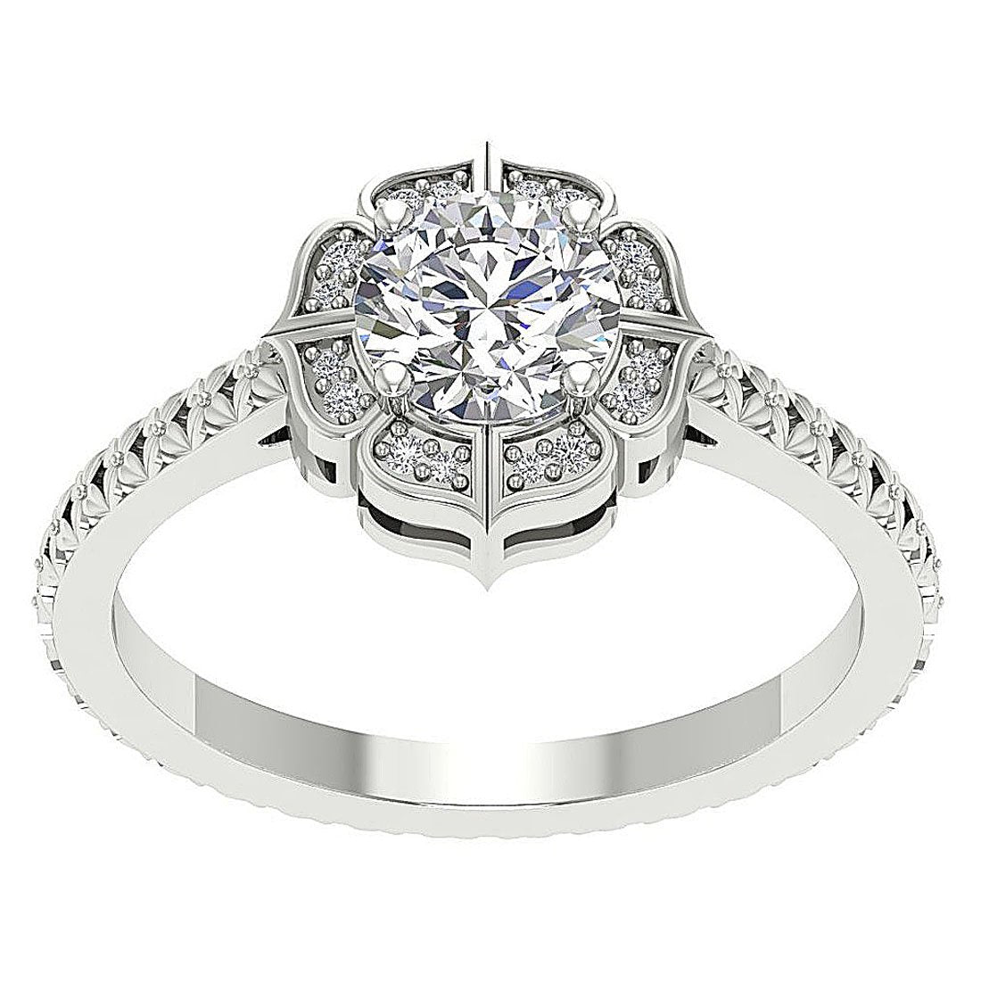 I1 G 1.15 Ct Halo Solitaire Anniversary Ring Round Diamond Prong Set 14k White Gold 11.00 MM