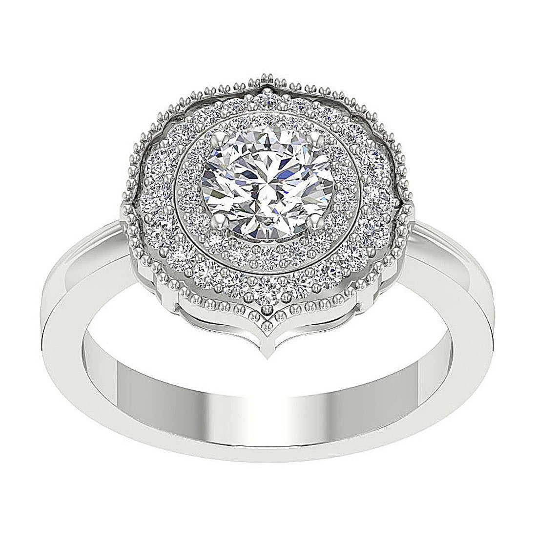 Prong Set Double Halo Solitaire Engagement Ring Natural Diamond I1 G 1.60 Ct 14k Yellow Gold
