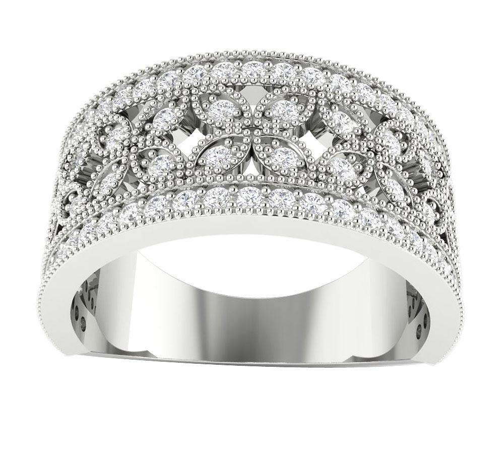 9.40 MM 14k White Yellow Rose Gold Round Diamond SI1 G 0.85 Ct Milgrain Anniversary Ring Prong Set