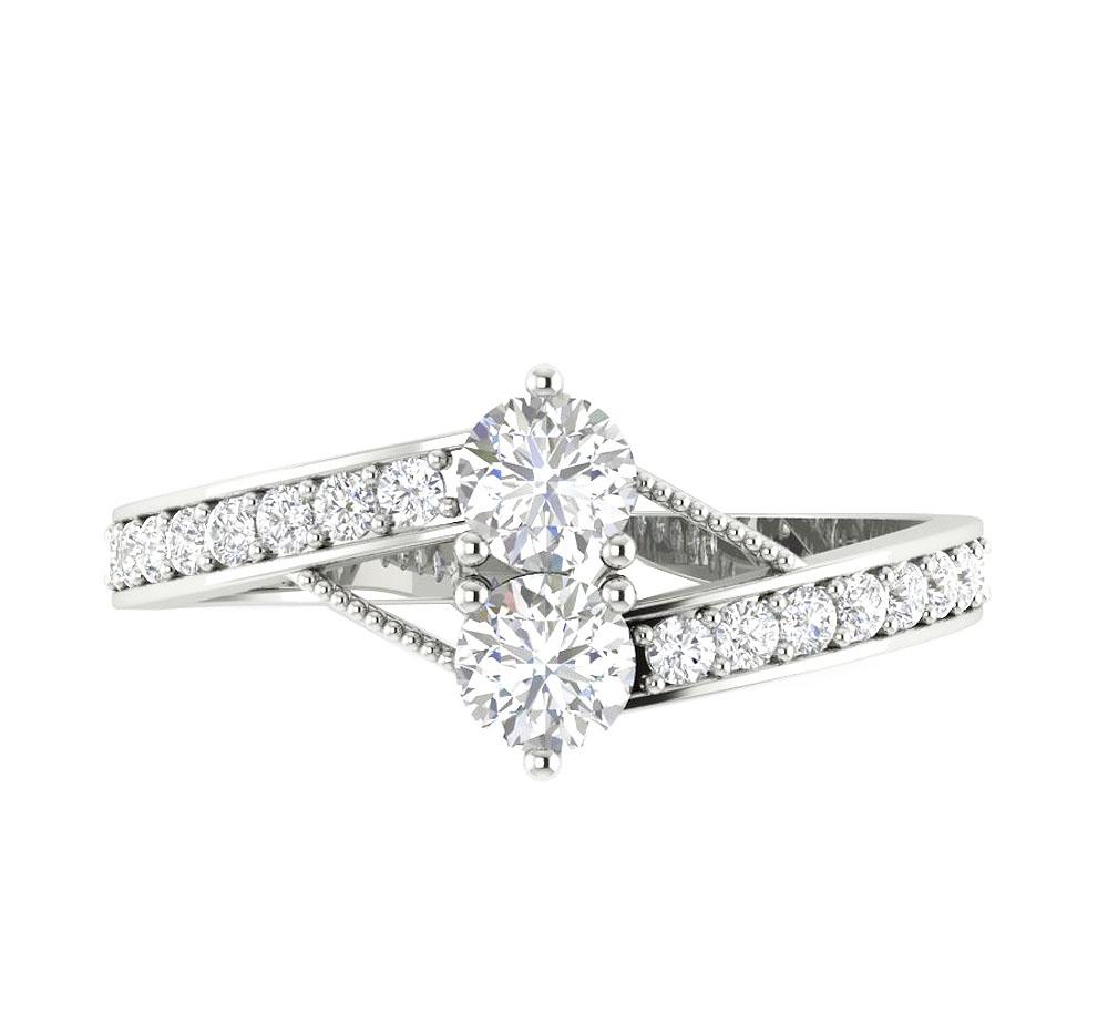 Forever Us Two Stone Anniversary Ring Round Diamond SI1 G 0.80 Carat Prong Set 14k Solid Gold