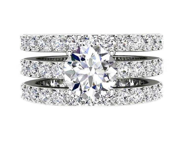 3 Piece Wedding Eternity Ring Sets I1 G 5.00 Ct Round Diamond 14K Yellow Gold 7.00 MM