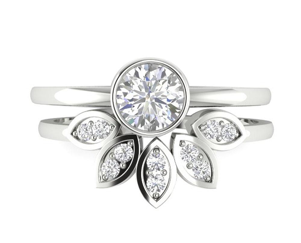 Engagement And Wedding Band Sets SI1 G 0.70 Ct Genuine Diamond 14K Solid Gold