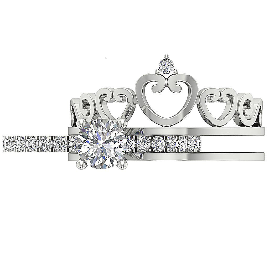 Crown Bridal Anniversary Ring 14K Solid Gold Prong Set SI1 G 1.30 Ct Round Diamond 12.35 MM